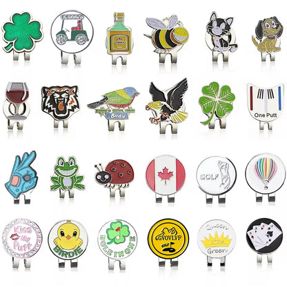 Golf Ball Marker with Hat Clip – Magnetic Alloy Marker, Tiger Putter Flog Glass & Lucky Clover Gift for Golfers