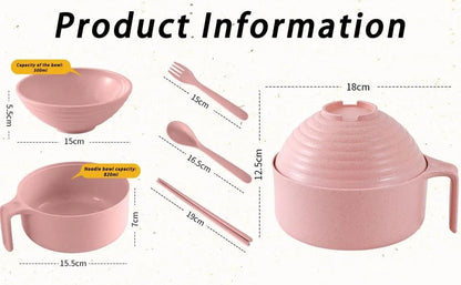 Ramen Bowl Set - Microwavable Noodle Cooker Bowl with Lid, Chopsticks & Kitchen Dining Accessories