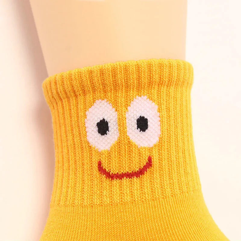 5 Pairs Kids Socks - Cute Emoticon Face Pattern, Comfortable & Breathable Socks for Boys & Girls