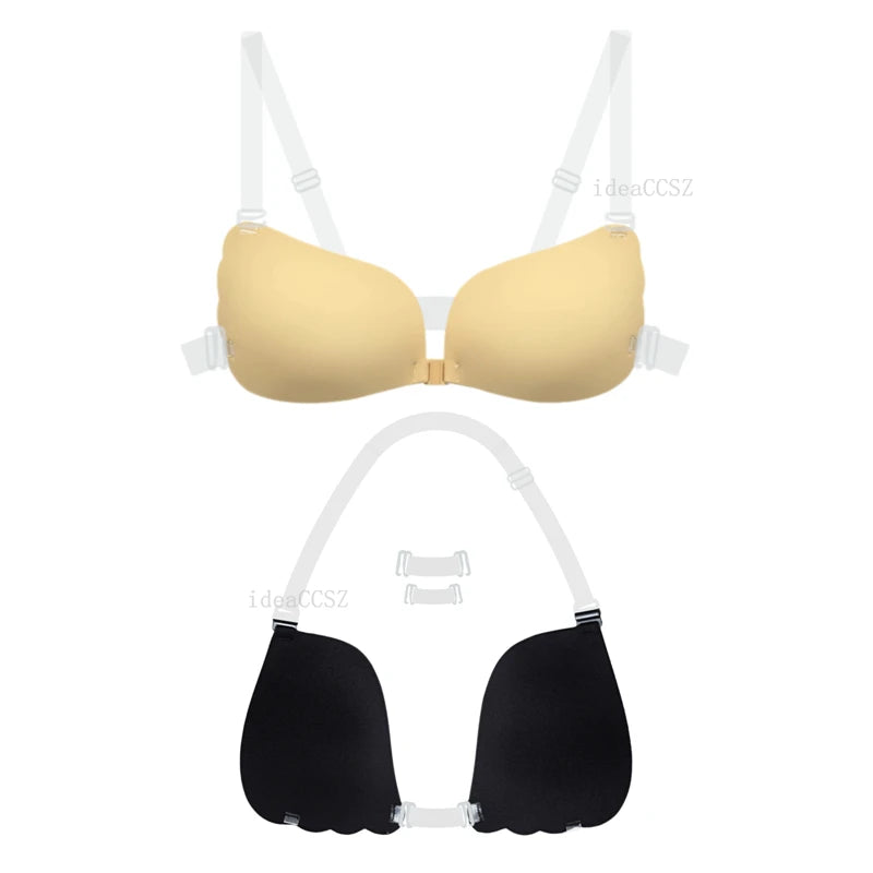 Adhesive Silicone Push-Up Bra - Invisible Backless Lingerie with Transparent Straps for Women