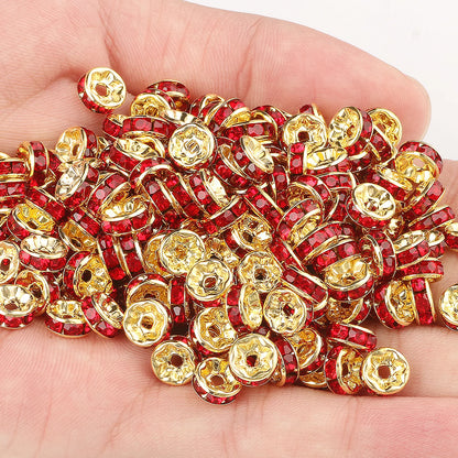 50PCS Rhinestone Spacer Beads Set – Multi-Color Crystal Rondelle Metal Beads for DIY Jewelry & Bracelet Making