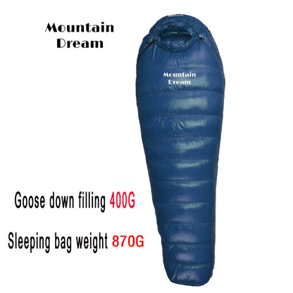 Winter Down Sleeping Bag for Adults – Mummy Style White Goose Down, Warm & Three-Season Camping Bag
