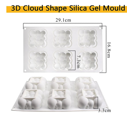 6-Cavity 3D Cloud Silicone Mold – Pastry, Dessert, Mousse, Cake, DIY Craft, Soap & Candle Baking Decoration Tool