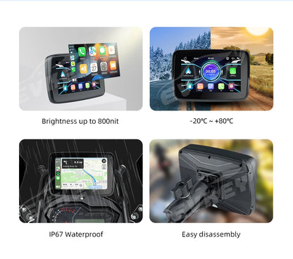 EKIY MTC-10 5” Wireless CarPlay Motorcycle Navigation Display – Portable Android Auto Monitor