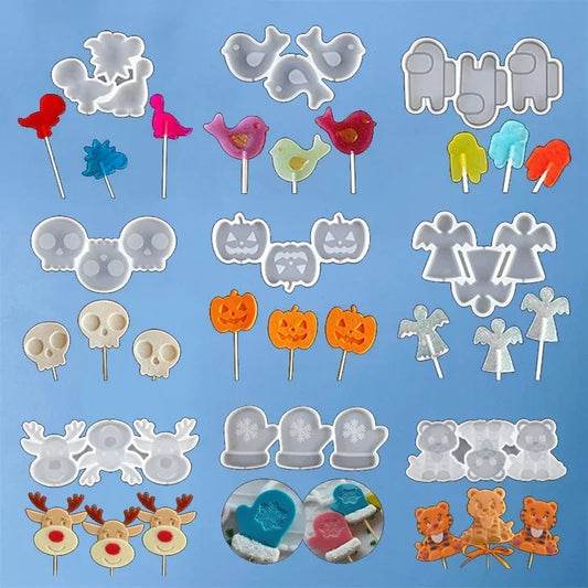 Halloween & Christmas Silicone Lollipop Mold – Pumpkin, Ghost & Elk Shape Candy, Chocolate, Cheese & Cake Decorating Tool