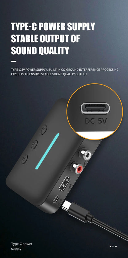 USB Bluetooth 5.3 Audio Receiver Adapter with 3.5mm AUX RCA | Wireless Music Streaming & U-Disk Playback for Desktop Speakers and Amps
