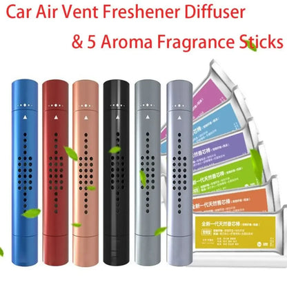 Car Air Vent Freshener – Metal Perfume Diffuser Clip with 5 Aroma Fragrance Sticks for Auto Interior