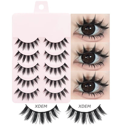 DINGSEN 5 Pairs Manga Style False Eyelashes — Soft, Natural, Long Anime Wispy Strip Lashes for Makeup