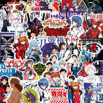 70/75-Piece Neon Genesis Evangelion Sticker Set - Black & White Sketch Anime Decals for Notebooks, Skateboards & Bikes