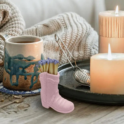 Boho Style Ceramic Cowboy Boot Match Holder - Charming Home Fireplace and Kitchen Decor
