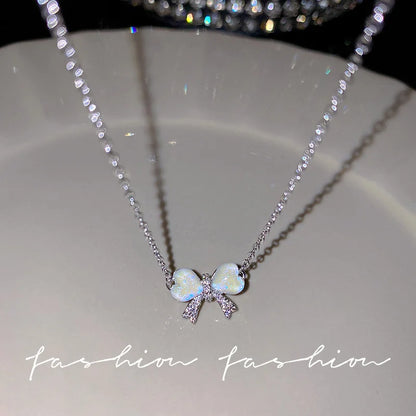 Y2K Crystal Bow Angel Wings Necklace - Heart Pendant Clavicle Chain for Women Trendy Aesthetic Jewelry