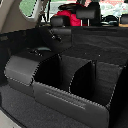 Folding Large Capacity Car Storage Box | Waterproof Leather Trunk Organizer | Multi-color Interior for Auto Stowing & Tidying