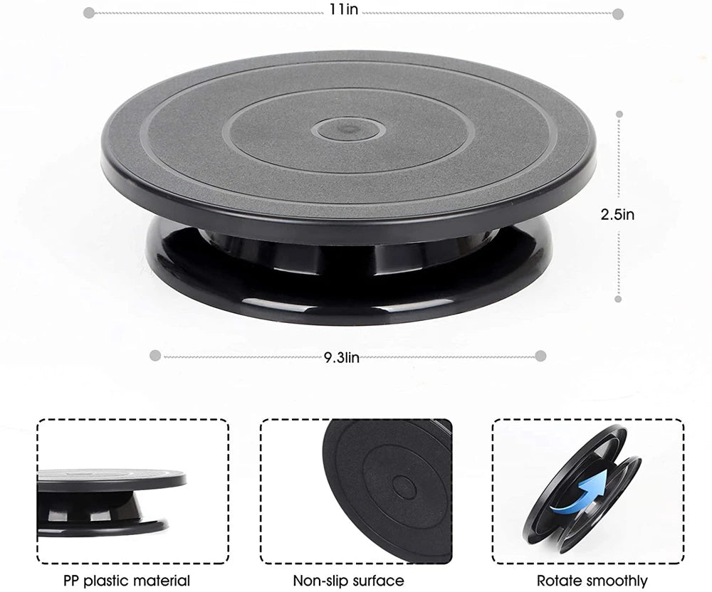 6pcs Cake Decorating Kit: Turntable with 2 Frosting Spatulas & 3 Icing Smoothers - Baking Accessories for Cake Decoration