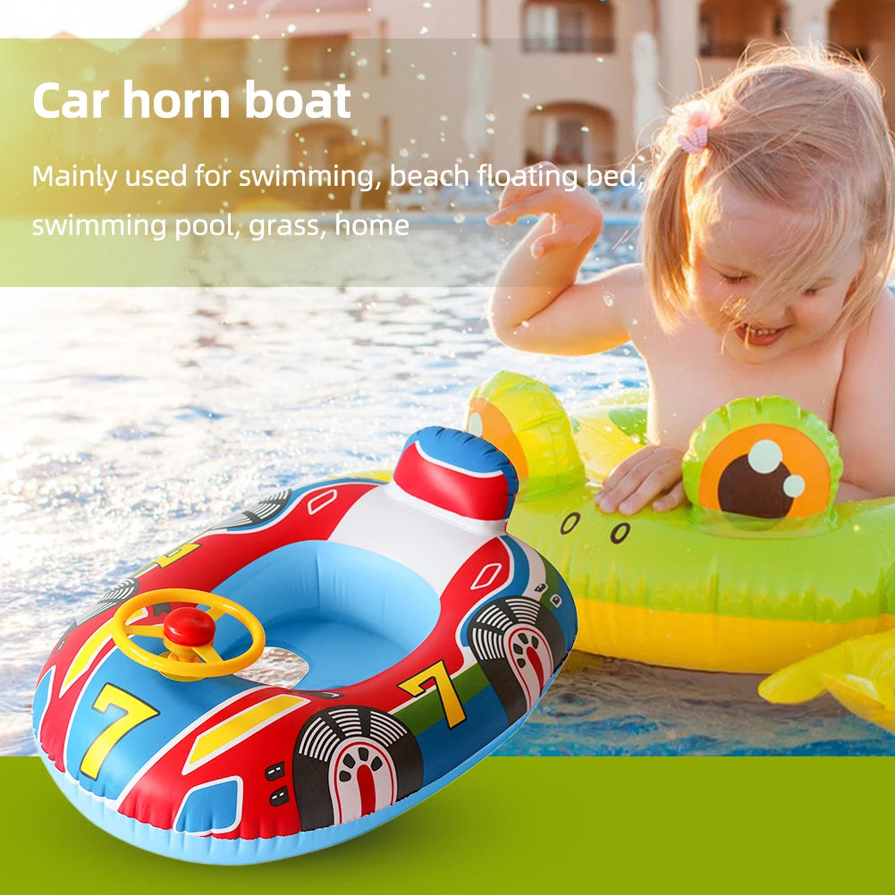 Inflatable Kids Swim Seat - Tear-Resistant Pool & Beach Water Toy with Fun Car Horn Design for Children