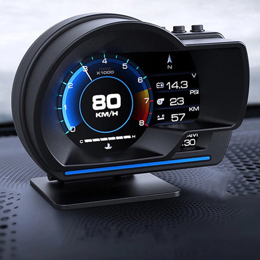 A501 Car Head-Up Display — OBD2 Smart HUD with Turbo Gauge, Digital Odometer, Security Alarm, Water & Oil Temp, RPM Auto Meter