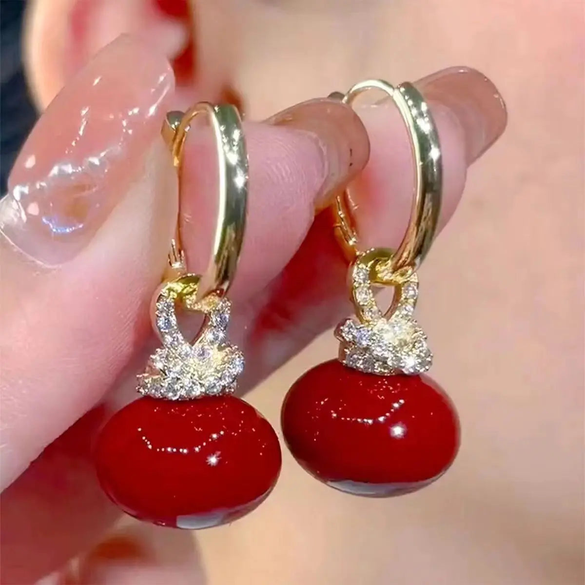 French Retro Drop Earrings – Glazed Semi-Circular Zircon Inlaid Luxury Earrings for Women, Perfect Party Jewelry