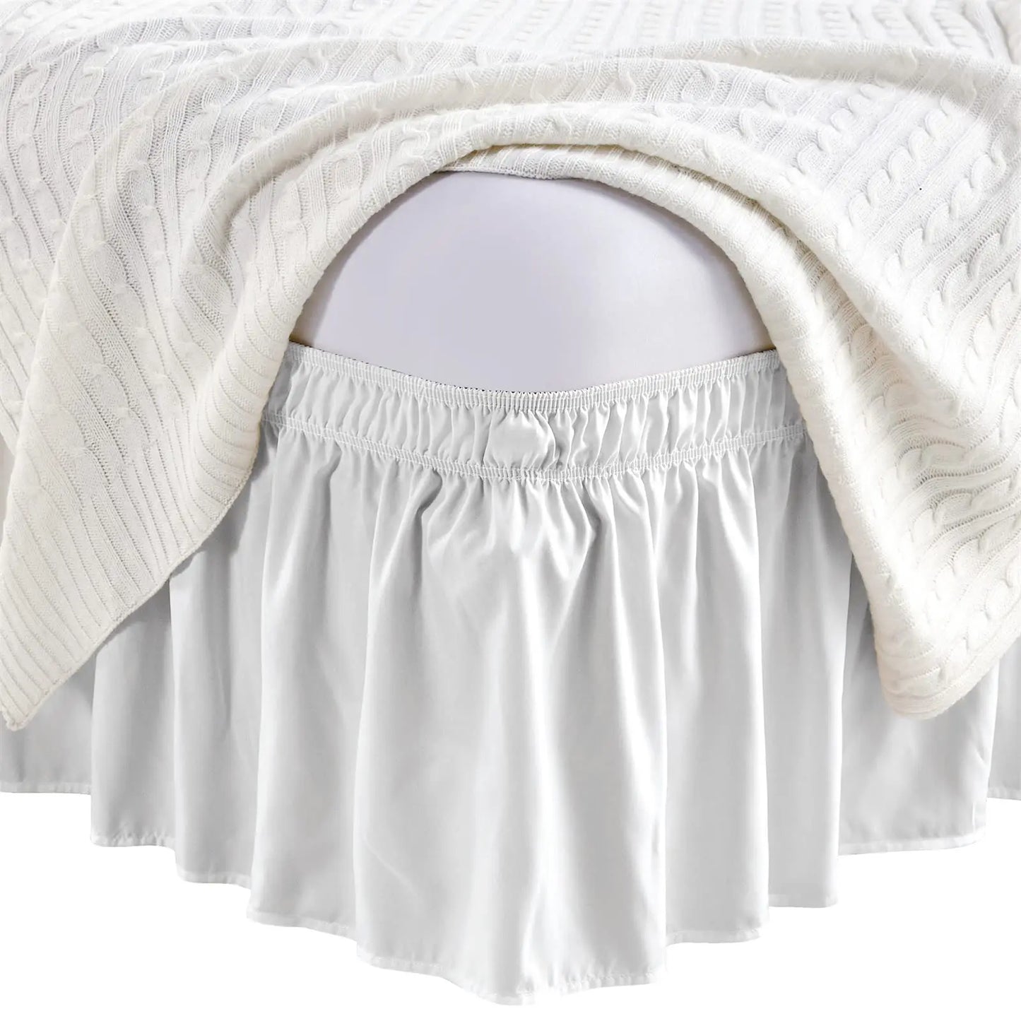 Elastic Wrap Around Bed Skirt – Wrinkle, Fade & Shrink Resistant Easy Fit Dust Ruffle for Adjustable Beds