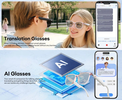 Smart AI Translation Glasses – Real-Time Audio Translation in 160+ Languages with Light-Sensitive Color-Changing Lenses