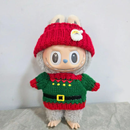 15–17cm Labubu Doll Clothes – Christmas Hat, Scarf & Elk Snowman Plush Outfit Set, New Year Gift