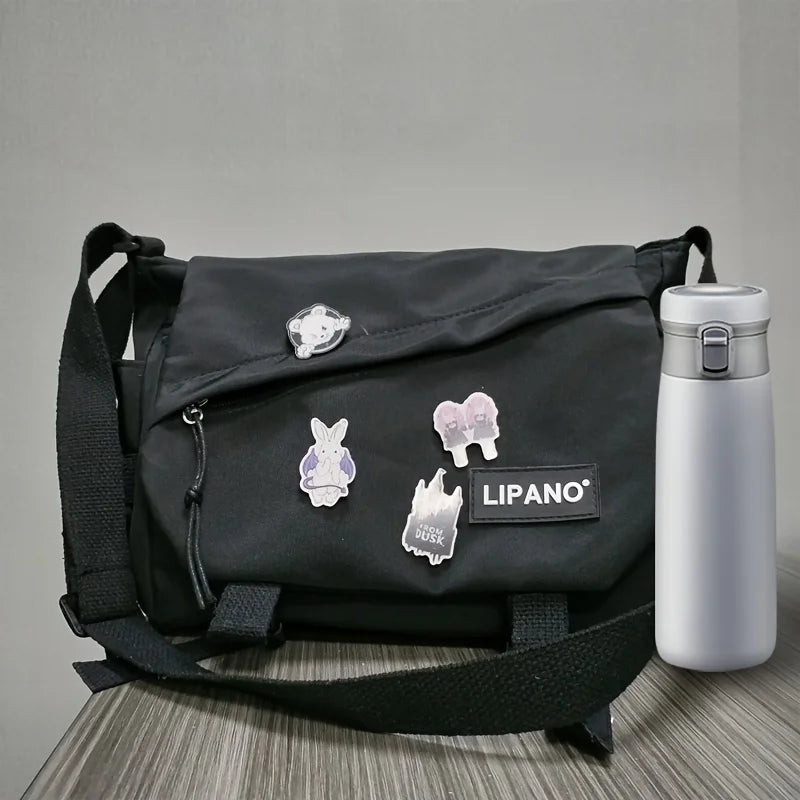 Men’s Nylon Messenger Bag - Trendy Solid Color Crossbody Shoulder Bag for School & Everyday Use