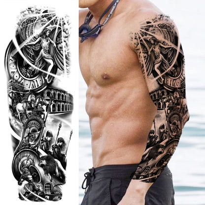 Full Arm Temporary Tattoo Sleeve - Realistic Warrior Lion Tiger Flower & Maori Design Fake Tattoos