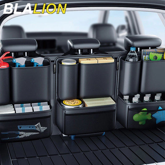 BLALION Car Trunk Leatherette Storage Bag — Detachable High-Capacity Hanging Organizer for Jeep, SUV & Van Seat Backs