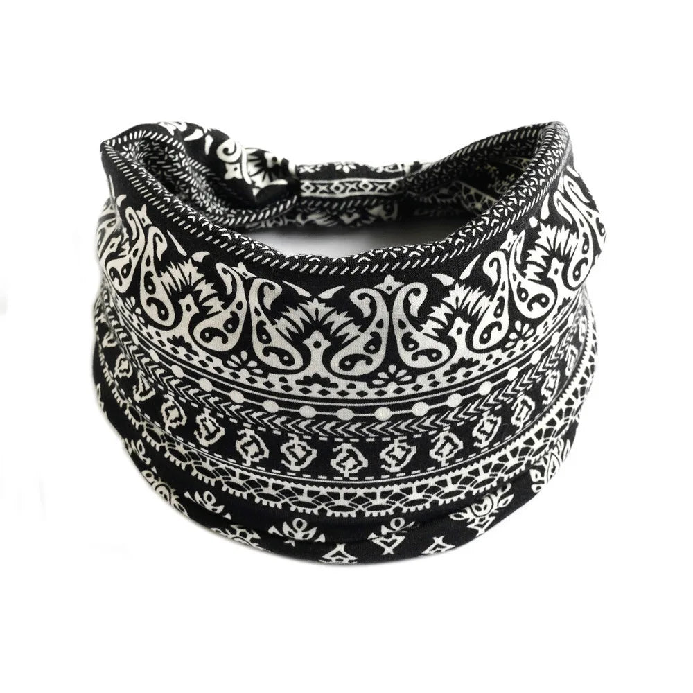 Bohemian Wide Cotton Stretch Headband for Women – Turban Headwrap, Bandage Hairband, Bandana Hair Accessories