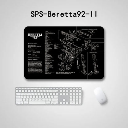 Gun Cleaning Mat with Parts Diagram & Instructions – Armorers Bench Mat, Mouse Pad, Repair & Build Tool for Glock 17, Beretta M9, 1911