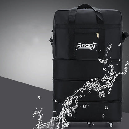 Foldable Trolley Travel Bag with Wheels – Expandable Black Luggage for Men & Women, Ideal for Weekend Trips & Overnight Travel