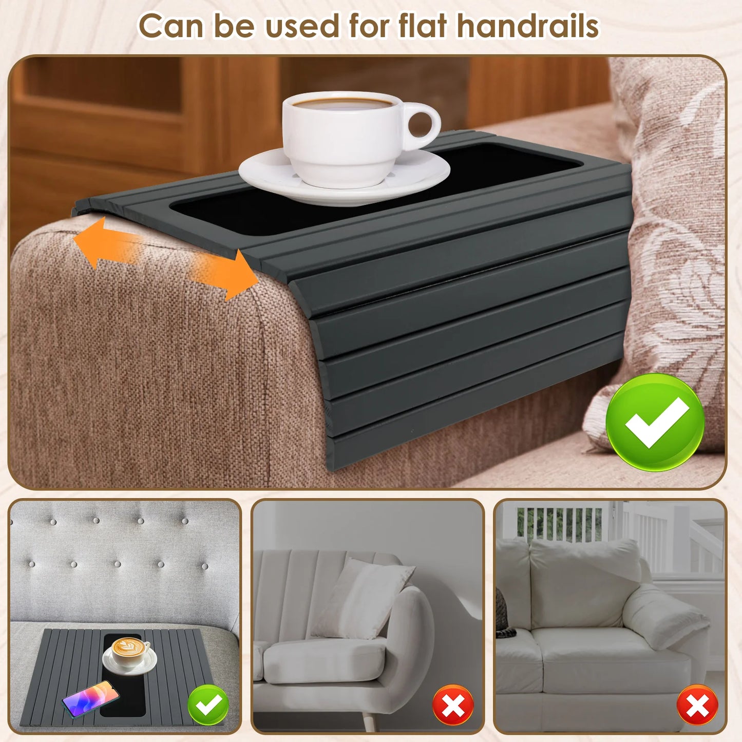 Wooden Sofa Arm Tray – Folding Design, Sturdy & Convenient Tray for Storage and Home Use