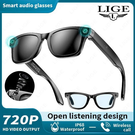 LIGE Smart Camera Glasses – Bluetooth Music Sunglasses with Call, Photo & Video Recording, Anti-Blue Light & UV Protection
