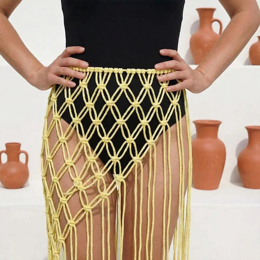 Boho Macrame Waist Belt - Handwoven Tassel Fringe Belt for Dresses & Festivals