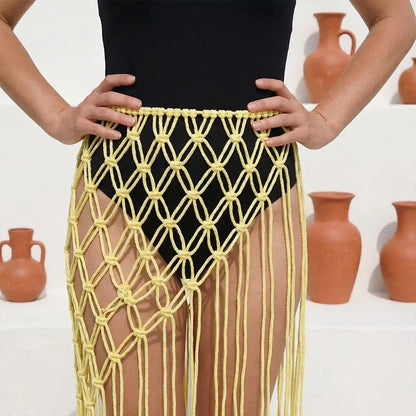 Boho Macrame Waist Belt - Handwoven Tassel Fringe Belt for Dresses & Festivals