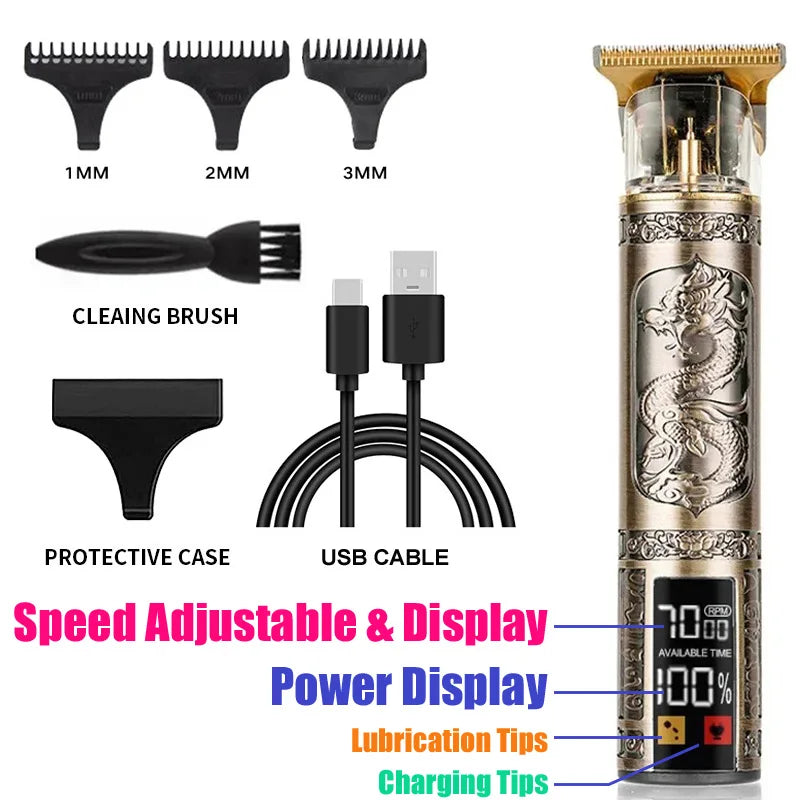 Vintage T9 Professional Electric Hair Clipper & Beard Trimmer – USB Rechargeable Portable Grooming Shaver for Men’s Hair Care & Styling Tool