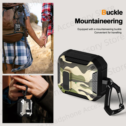 Camouflage Case for Galaxy Buds3 Pro – Carbon Fiber Protective Cover with Keychain & Cleaning Kit
