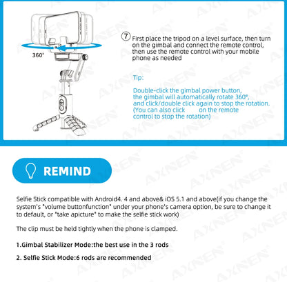 360° Rotation Gimbal Stabilizer & Selfie Stick – Tripod for iPhone & Smartphone Live Photography