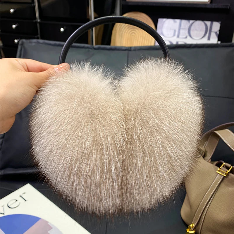Women’s Winter Real Fox Fur Earmuffs & Scarf – Dual-Use Plush Outdoor Warmer with Genuine Fur