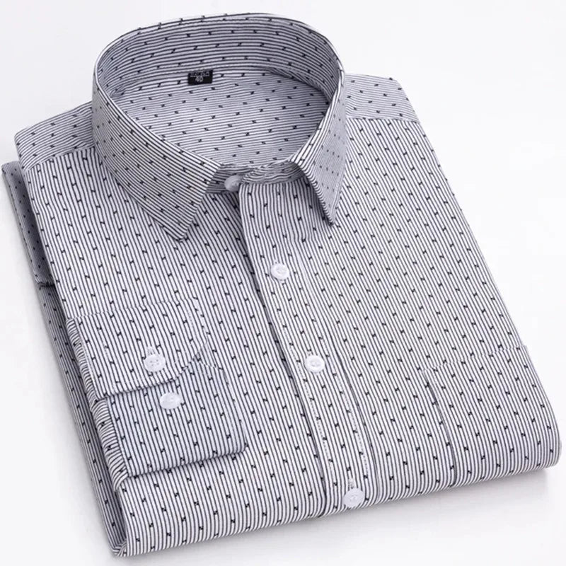 Men’s Plaid Stripe Long Sleeve Shirt - Casual Business Formal Office Shirt with Single Pocket for All Seasons