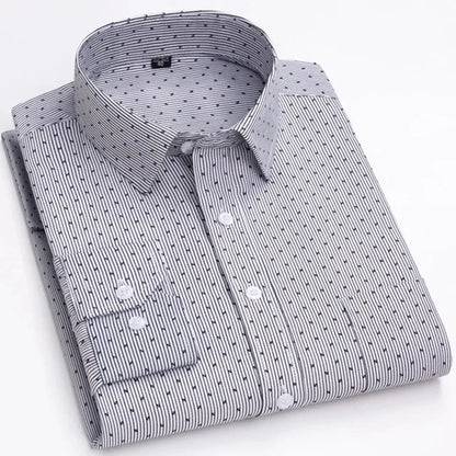Men’s Plaid Stripe Long Sleeve Shirt - Casual Business Formal Office Shirt with Single Pocket for All Seasons