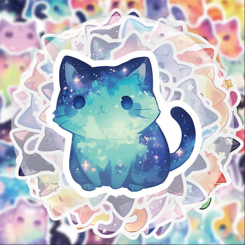 50-Piece Dreamy Cat Sticker Set - Cute Decorative Decals for Water Bottles, Laptops, Phones, Suitcases and DIY Gifts
