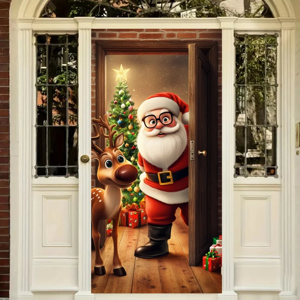 Christmas Fabric Door Banner – Merry Christmas Hanging Background for Photo Booth, Xmas Decor & Photography Props