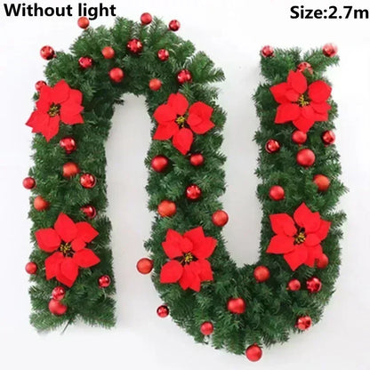 2.7M LED Rattan Christmas Garland – DIY Wreath for Stairs, Fireplace, Tree & Home Decoration