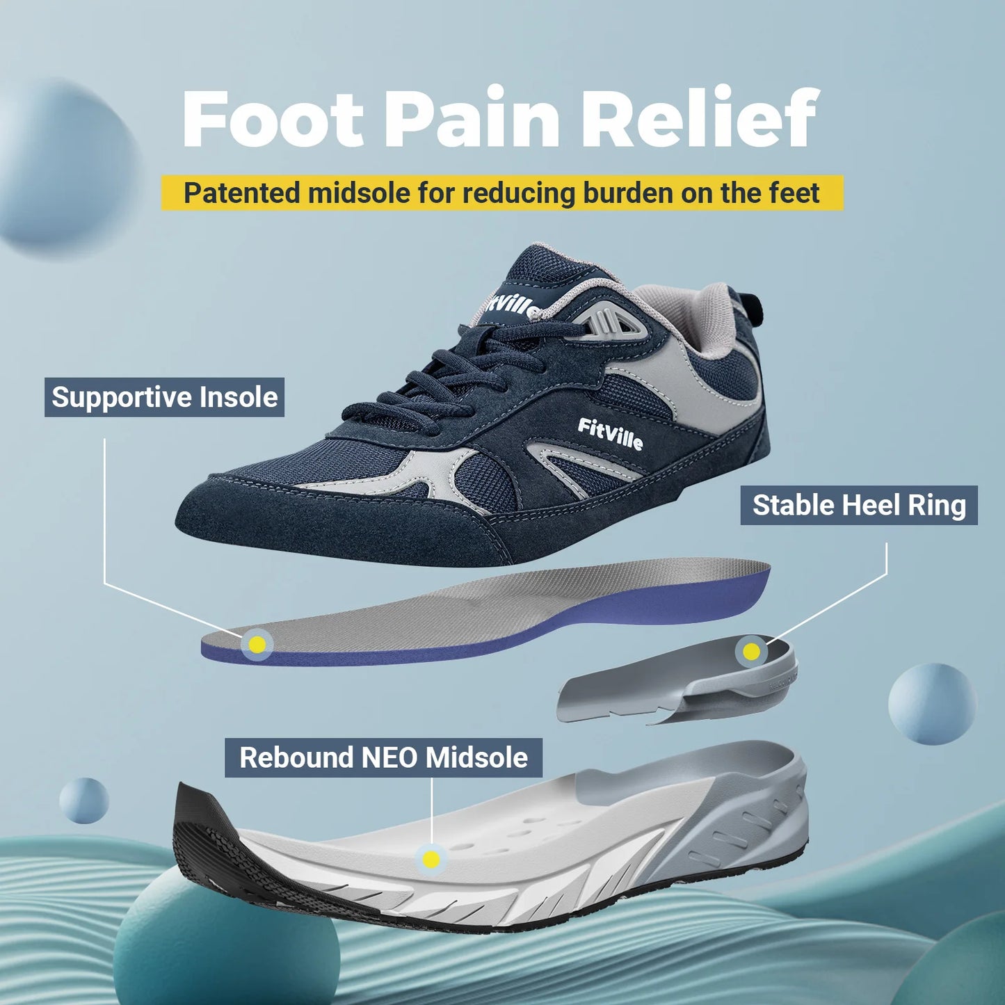 FitVille Wide Width Men’s Walking Shoes – Arch Support Sneakers for Flat Feet, Heel Pain & Plantar Fasciitis Relief