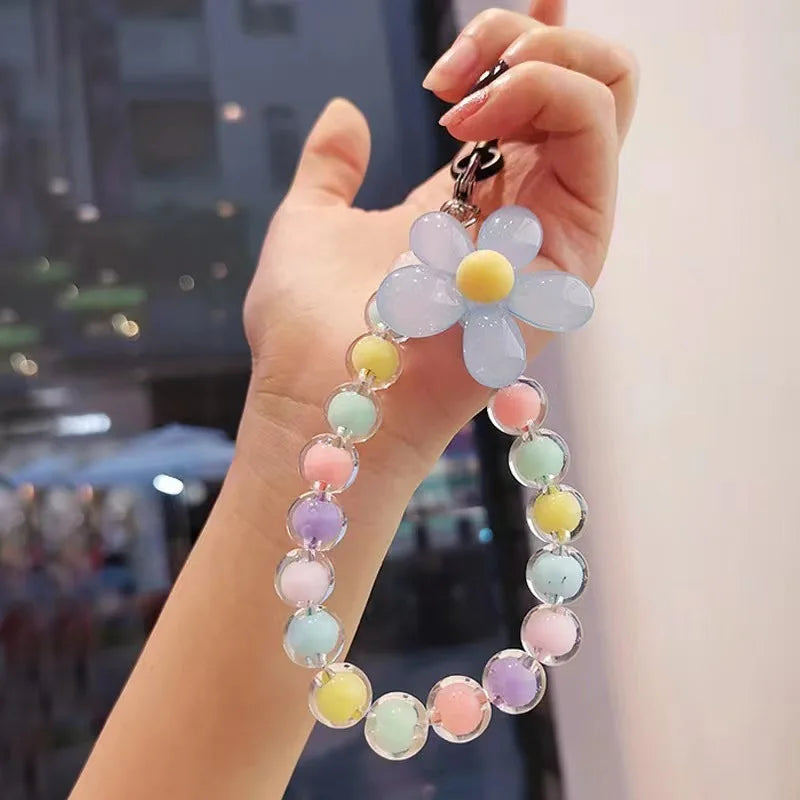 Colorful Macaron Beaded Phone Lanyard Wrist Strap – Anti-Lost Short Handheld Mobile Phone Chain Pendant for Women