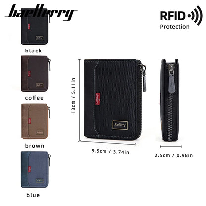 Baellerry RFID Short Men’s Wallet — Luxury Zipper Card Holder with Coin Pocket & Photo Slots