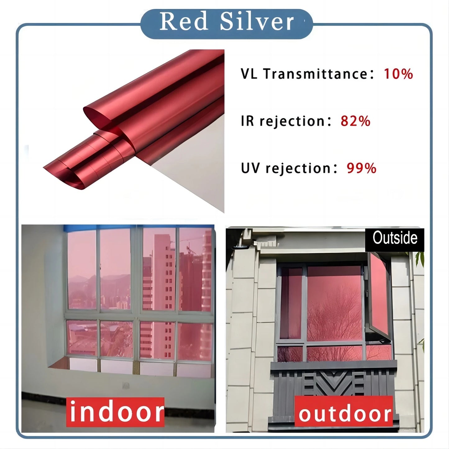 Solar Reflective Window Film - Insulation Privacy Glass Tint Sticker with 99% UV Protection for Home & Office Windows