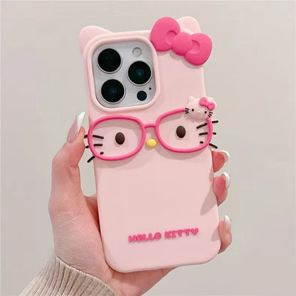 3D Cat Glasses Silicone Phone Case - Cute Animal Protective Cover for iPhone 17 Pro Max, 16, 15 Plus, 14, 13 Mini, 12, 11, 8, 7, SE Series