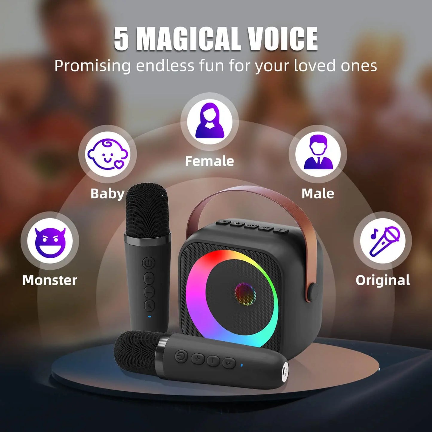 Haomuren Portable Karaoke Machine – Mini Bluetooth Speaker with 1-2 Wireless Microphones, Singing Toy for Kids & Family Party Gift