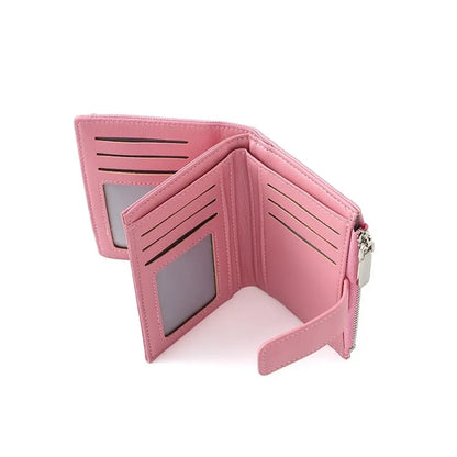 Fashionable Women’s Folding Short Wallet — High-Quality PU Leather Solid Color Purse with Zipper Coin Pocket & Card Holder