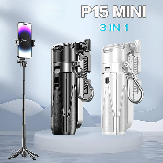 Mini Tripod Selfie Stick 2025 – Bluetooth Remote, One-Touch Push Button, 360° Rotating Stand for iPhone